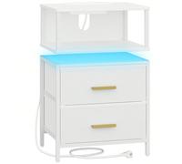 Table de Chevet, Table de Chevet Éclairée, 2 Tiroirs et Compartiment Ouvert, Tables d'Appoint avec Ports USB et Prises, pour Chambre à Coucher, Salon, 30,1 x 40,2 x 62,1 cm Blanc À propos de cet artic