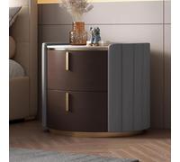 Table de chevet, table de chevet en bois Wtih 2 tiroirs, table de chevet en cuir rond de luxe en lumière italienne, support pour la nuit debout (dimensions : 19,68 x 19,68 x 19,68 pouces),