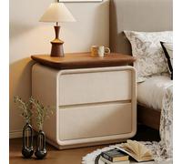 Table De Chevet, Table De Nuit avec Rail Coulissant Silencieux, Bois Massif Et Cuir RéSistant Aux Rayures for Lampe De Bureau, Tasse d'eau, Livres