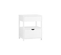table de chevet, table de nuit, bout de canapé, table d'appoint avec 2 tiroirs et 1 étagèrede rangement, table basse, pour salon, chambre, blanc,