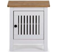 Table de chevet, table de nuit en bois de pin massif décor ciré blanc et chêne - Longueur 46 x Profondeur 35 x Hauteur 49.5 cm--
