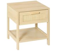 HomCom Table de chevet avec tiroir et étagère, cannage rotin, aspect bois naturel clair, 40×40×48 cm