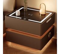 Table de Chevet Table de Nuit Meuble de Chevet Intelligent avec Charge Sans Fil Haut-Parleur Bluetooth Tiroir Verrou Électronique Lampe Tactile Bois Massif pour Chambre/Salon C,45 * 40 * 49cm