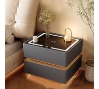 Table de Chevet Table de Nuit Meuble de Chevet Intelligent avec Charge Sans Fil Haut-Parleur Bluetooth Tiroir Verrou Électronique Lampe Tactile Bois Massif pour Chambre/Salon E,45 * 40 * 49cm