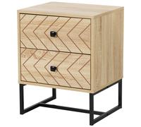 Homcom - Table de chevet table de nuit style graphique 48L x 39,5l x 60H cm 2 tiroirs métal noir panneaux particules mdf imitation bois clair