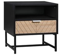 HOMCOM Table de Chevet Table de Nuit Style Industriel tiroir Niche piètement métal Aspect Bois de chêne sculpté à Chevrons Noir
