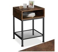 Table de chevet - TECTAKE - Chevet HARLOW avec compartiment ouvert et étagère en grille 40,5 x 40,5 x 52,5 cm - Bois foncé