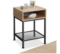 Table de chevet - TECTAKE - Chevet HARLOW avec compartiment ouvert et étagère en grille 40,5 x 40,5 x 52,5 cm - Bois clair