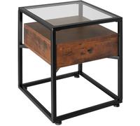 Table de chevet - TECTAKE - Chevet PRESTON avec plaque en verre et tiroir, en bois et acier 43 x 45 x 54,5 cm - Bois foncé
