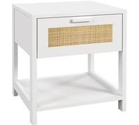 Table de chevet tiroir et étagère cannage en rotin dim. 40L x 40l x 48H cm MDF aspect bois blanc Blanc G