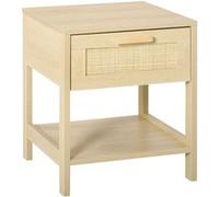 HOMCOM Table de Chevet Table de Nuit avec tiroir et étagère, cannage en rotin, dim. 40L x 40l x 48H cm Aspect Bois Naturel Clair