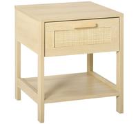 Table De Chevet Tiroir Et Étagère Cannage En Rotin Dim. 40l X 40l X 48h Cm Mdf Aspect Bois Clair Beige