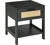 Table de chevet tiroir et étagère cannage en rotin dim. 40L x 40l x 48H cm MDF aspect bois noir Noir G