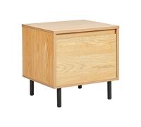 Table de Chevet Ton Bois Clair à 1 Grand Tiroir Minimaliste Pieds en Métal Noir