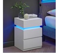 VASAGLE Kailyn Collection - Table de Chevet, avec Bande LED Multicolore Réglable, 3 Tiroirs, Table d’Appoint de Style Moderne, 35 x 40 x 55 cm, Blanc Nuage LET630T10