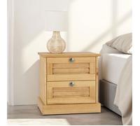 IDIMEX Table de Chevet Veneta H 42 cm 2 Tiroirs en Bois Massif Coloris Naturel avec Poignées en Métal, Meuble de Rangement Table de Nuit en Bois Compacte