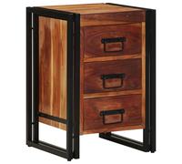 Table de chevet vidaXL en bois d'acacia massif avec 3 tiroirs, finition texturée, style industriel, meubles 4102731