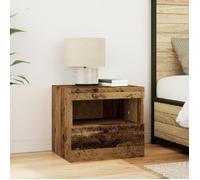Table de chevet - Vieux bois - 2 tiroirs - LED intégrées - 50x40x45 cm