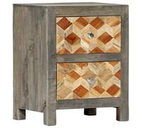 Table de Chevet Vintage, 2 Tiroirs à Motif Losange, Bois de Manguier Massif et MDF, Finition Gris et Marron Laquée, Meuble de Rangement Élégant, Table d'Appoint Moderne, Dimensions 40 x 30 x 50 cm