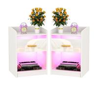 Table de Chevet - VIVOLILV - Lot de 2 - 1 tiroir 1 niche - LED Réglables - Blanc