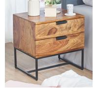 Table de Chevet - WOHNLING - 50x40x51 cm - Bois Massif - 2 Tiroirs - Style Industriel