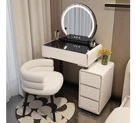 Table de coiffeuse en bois avec miroir et lumières - Luminosité réglable - Tabouret rembourré - Parfait pour les petites chambres à coucher - Bureau de maquillage avec éclairage LED