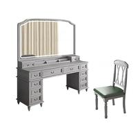 Table de coiffeuse en bois massif avec grand miroir et tiroir de rangement, grande capacité pour chambre à coucher