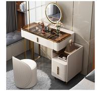 Table de coiffeuse moderne avec miroir LED et tiroirs, tabouret inclus pour une organisation élégante de l'habillage et du maquillage