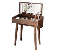 Table de coiffeuse moderne en bois - Station de maquillage compacte avec rangement rabattable pour chambre à coucher - Bureau de maquillage marron élégant avec miroir intégré