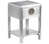Table de Coin Vintage avec 1 Tiroir Style Aviation en Bois Massif | Aluminium poli,vis en acier exposées,étagère inférieure,poignées rétro,bords lisses,bois massif,design compact,usage
