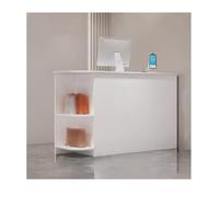 Table de comptoir moderne avec tiroirs ouverts sur le devant pour bureau et salon, petit bureau de réception blanc (gauche 80 cm) pour paiement et service client