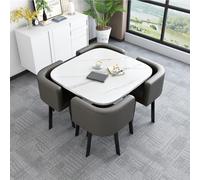 Table de conférence carrée moderne avec 4 chaises, ensemble de cuisine compact pour salle à manger, mobilier de réception élégant, essentiel pour le bureau, la salle de réunion, design gris