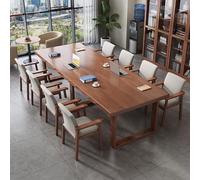 Table de conférence élégante en Bois Massif - Bureau rectangulaire 63 x 32 x 30 po pour réunions et étude - Design Industriel Durable, Finition Marron (Chaise Non Incluse)