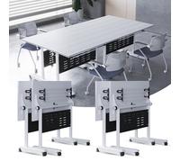 Table de conférence mobile avec plateau rabattable - Moderne - Combinable - Grande table de réunion rectangulaire avec roulettes silencieuses pour séminaires de bureau dynamiques