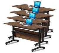 Table de conférence mobile avec roulettes, lot de 4 étagères intégrées, design déflecteur, bureau d'ordinateur spacieux pour bureau, réunions et salles de séminaire
