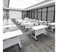 Table de conférence mobile moderne avec structure en métal et plateau pliable 4 roulettes - Bureau de séminaire et de réunion pour salle de conférence - 140 x 40 x 75 cm