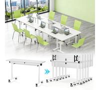 Table de conférence mobile pliable avec roues verrouillables Table de séminaire d'entraînement pour salle de classe et salles de réunion Design pliable polyvalent pour un rangement et un transport
