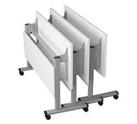 Table de conférence mobile pliable sur roulettes avec plateau rabattable, table de réunion rectangulaire pour école et bureau, finition noyer, solution polyvalente peu encombrante