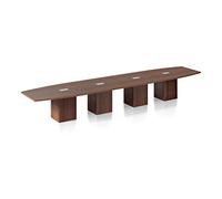 Table de conférence moderne en forme de bateau en noyer de 7,3 m - Pieds cubes de rangement - Portes - Œillets - Circuit de course - Modules de données d'alimentation - Pour bureau, salle de réunion