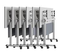 Table De Conférence Pliable Avec Cloison De Séparation, Réunion Modulaire Rectangulaire Mobile Sur Roulettes Silencieuses, Plateau Rabattable Pour Établissements Centres De Formation(6PCS,140*55*75CM)