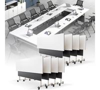 Table de conférence Pliable, avec roulettes, avec Espace de Rangement, Grande Table d'entraînement pour réunions de Bureau et événements, Peu encombrant et Facile à déplacer,8pcs,47.2in