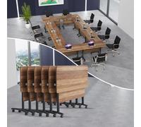 Table de conférence pliable avec roulettes - Table de réunion à rabat pour 2 à 16 personnes, table de séminaire portable pour bureau, écoles, salles de formation - Jaune