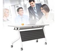 Table de conférence pliable - Bureau de séminaire mobile avec plateau rabattable - Design moderne blanc sur roulettes - Parfait pour 216 participants - Idéal pour l'entraînement et les événements.