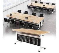 Table de conférence pliable moderne avec dessus rabattable - Grand bureau d'ordinateur pour salle de classe et formation professionnelle - Couleur bois - 120 cm