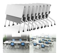 Table de conférence pliable - Table de réunion mobile avec plateau pliable, idéale pour les séminaires, formations, conférences, facile à déplacer, avec roulettes, parfaite pour la maison, le bureau