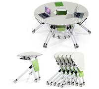 Table De Conférence Pliante 6 Pièces, Ensemble Rond Moderne Pour Bureau Avec Roulettes Silencieuses, Salle De Réunion Mobile En Bois Avec Plateau Rabattable Pour La Formation(1PCS,80*55*75CM)