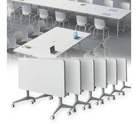 Table de conférence Pliante avec roulettes verrouillables, avec roulettes verrouillables, Bureau Mobile pour Espace de Travail, centres multimédias, salles de Classe,6pcs,47.2in