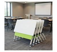 Table de conférence Pliante, Grande Table de réunion for Podcast for 3 Personnes, Desk de Formation de Style Professionnel avec Cadre en métal Robuste(160X50X75cm)