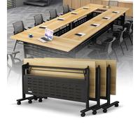 Table de conférence pliante mobile avec roues verrouillables Table de réunion portable pour bureau, salle de classe et séminaire Sièges 538,4 cm 160 cm Finition feuille d'érable Polyvalente et peu