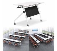 Table de conférence pliante mobile avec roulettes silencieuses pour un rangement facile, idéale pour le bureau, les salles de formation et les réunions, bureau de séminaire élégant en bois